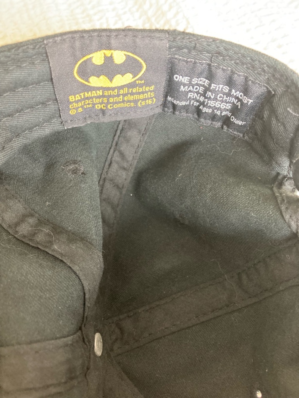 Batman Black Baseball Cap with leather Yellow Logo one size fits most - Picture 7 of 9